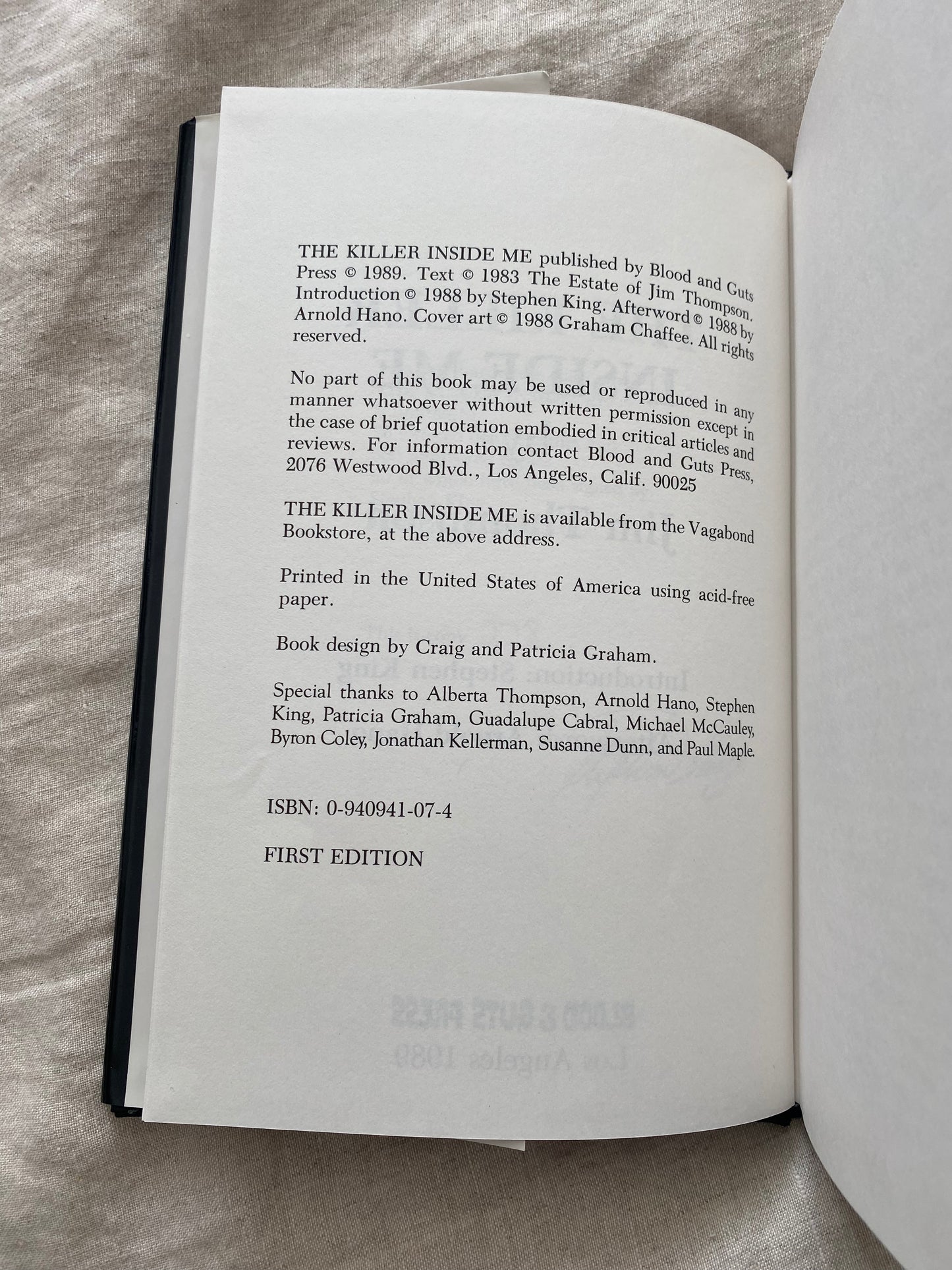 The Killer Inside Me (Blood & Guts Press Edition - No. 278 of 350)