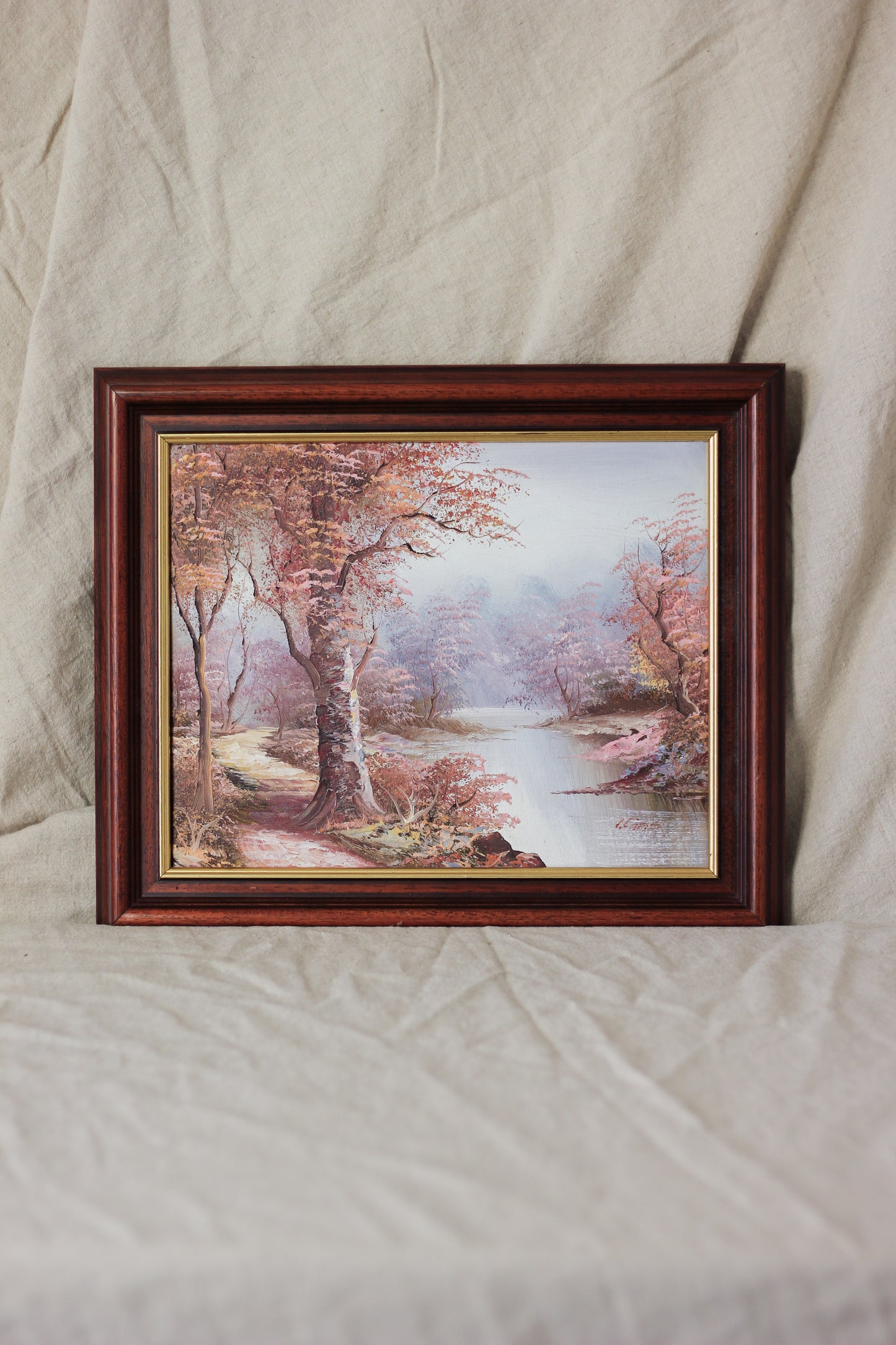 Woodland Scene with River, Oil on Canvas