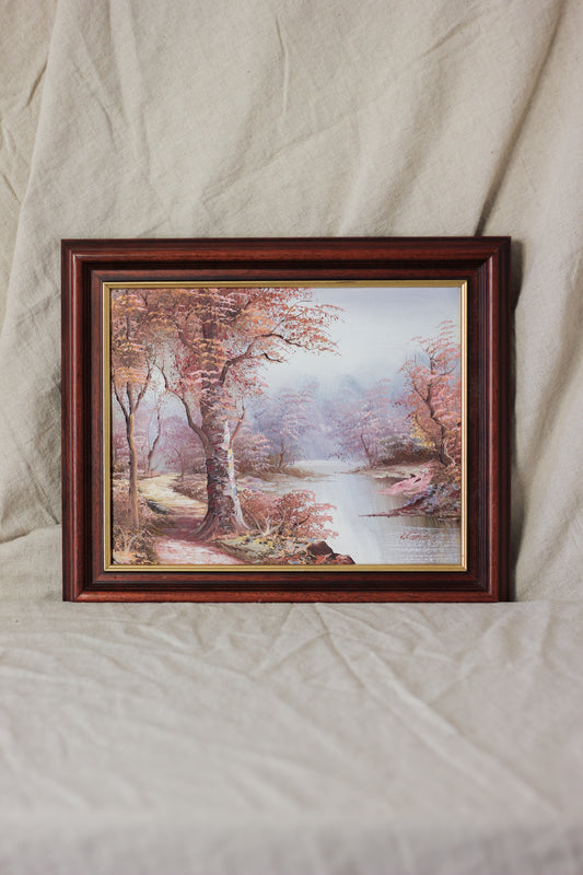 Woodland Scene with River, Oil on Canvas