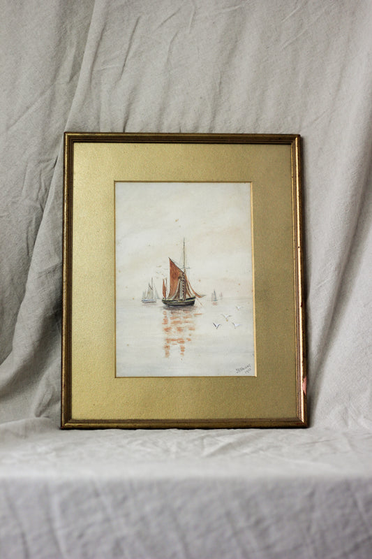 Nautical Scene with Sailing Boats, Watercolour on Paper