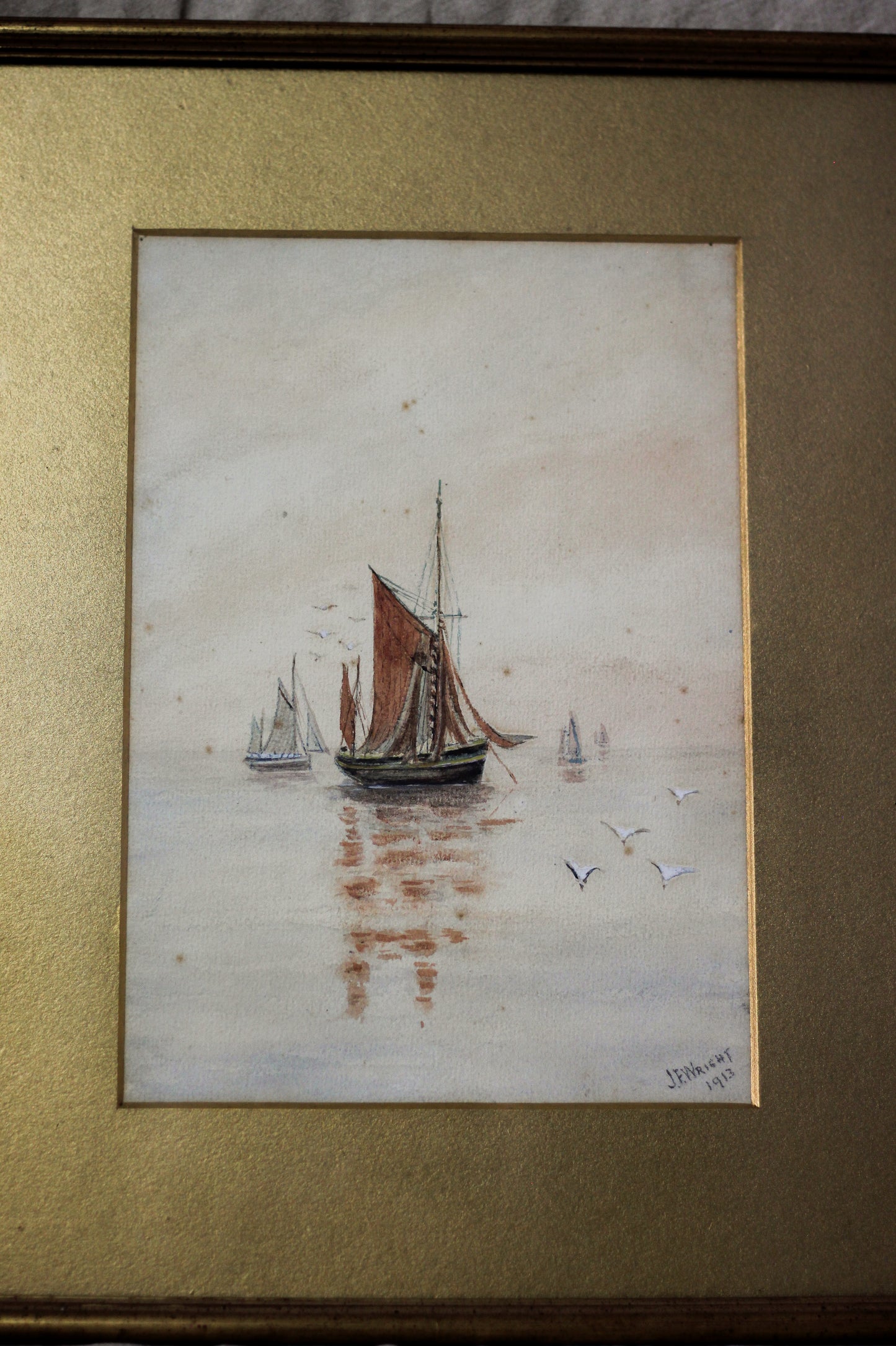 Nautical Scene with Sailing Boats, Watercolour on Paper