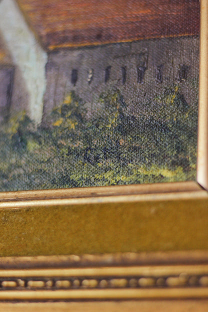 Country Church Landscape Scene, Oil on Canvas