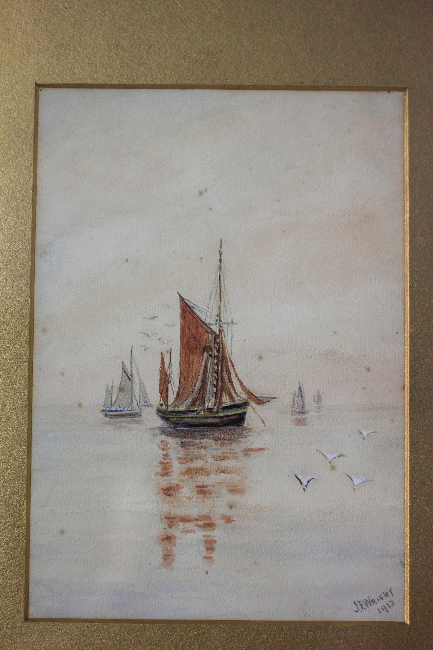 Nautical Scene with Sailing Boats, Watercolour on Paper