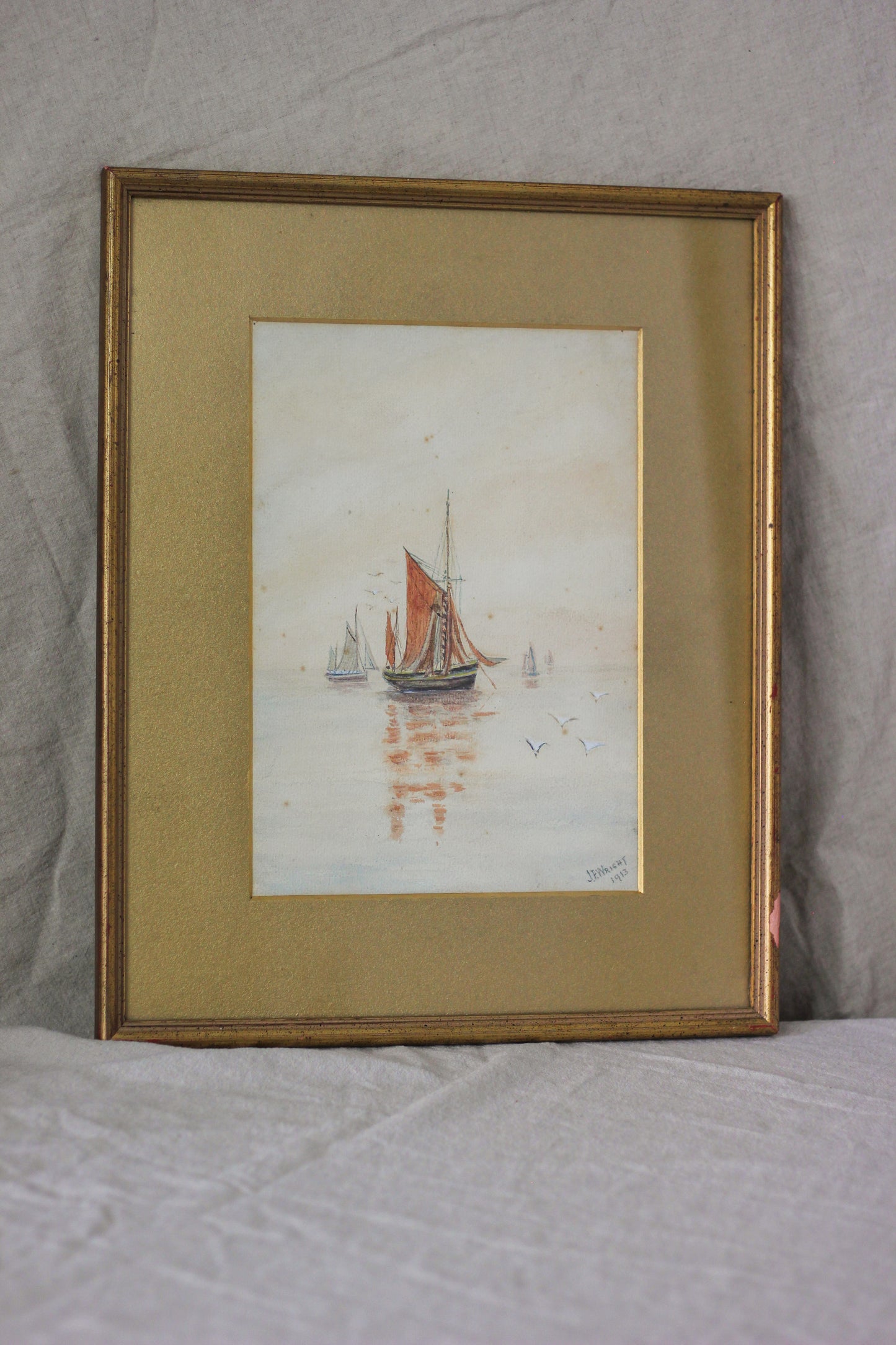 Nautical Scene with Sailing Boats, Watercolour on Paper