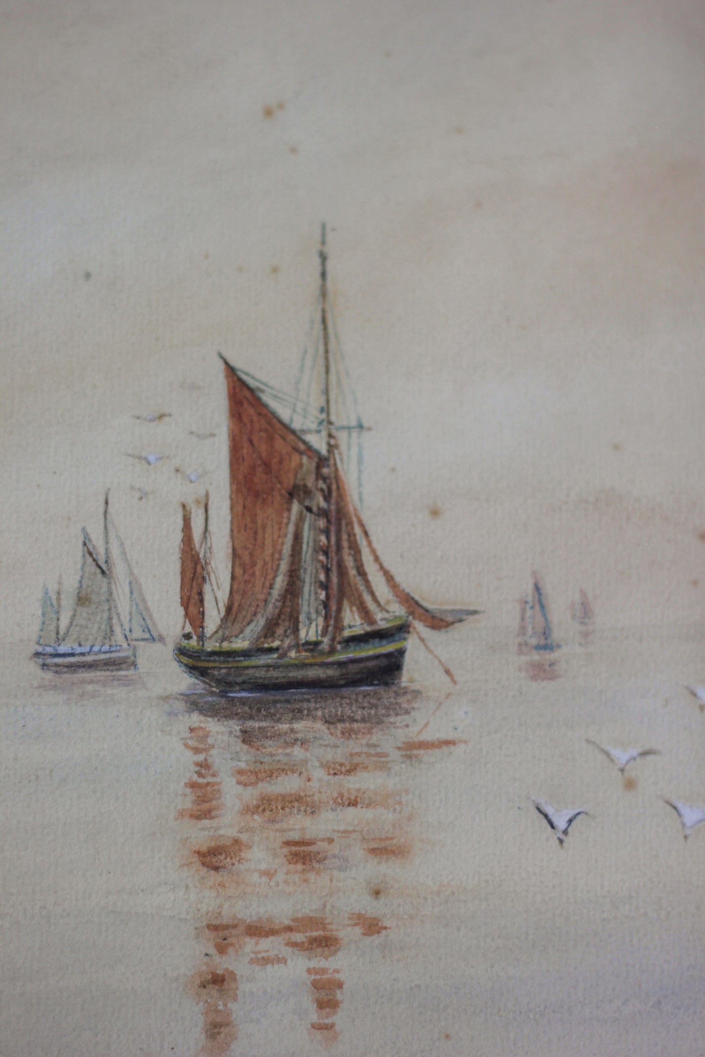 Nautical Scene with Sailing Boats, Watercolour on Paper