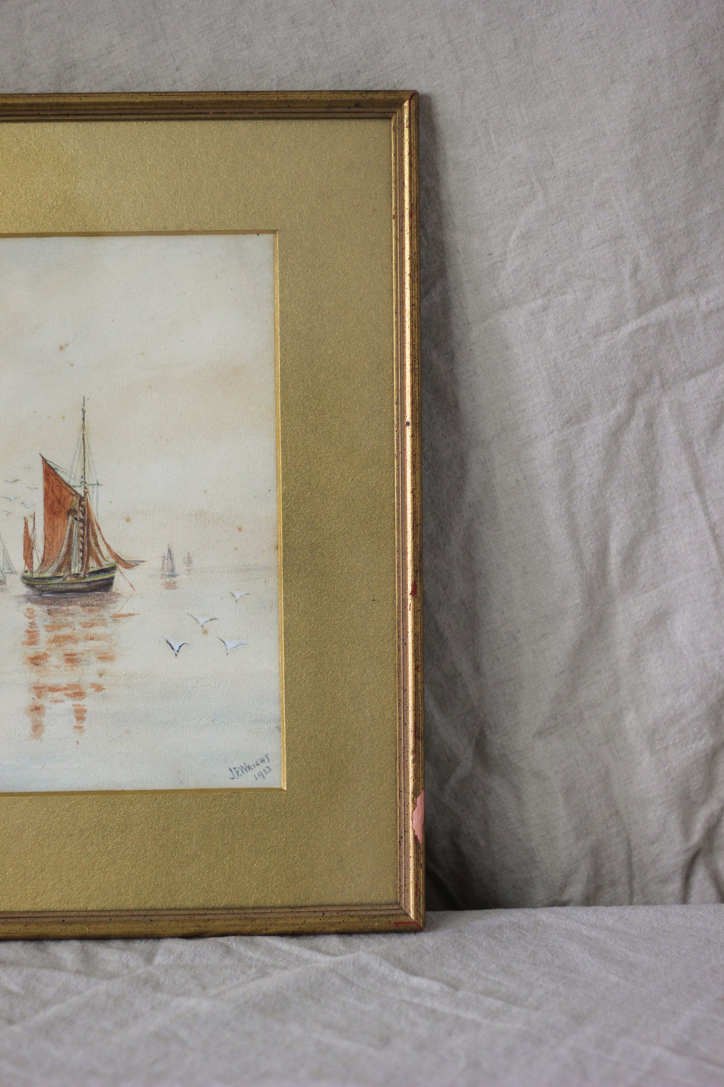 Nautical Scene with Sailing Boats, Watercolour on Paper