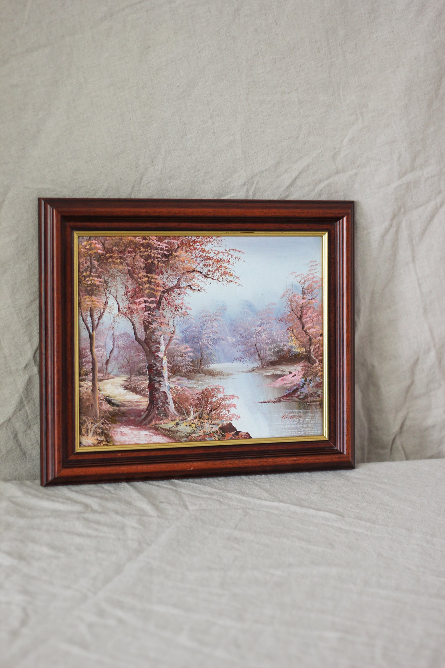 Woodland Scene with River, Oil on Canvas