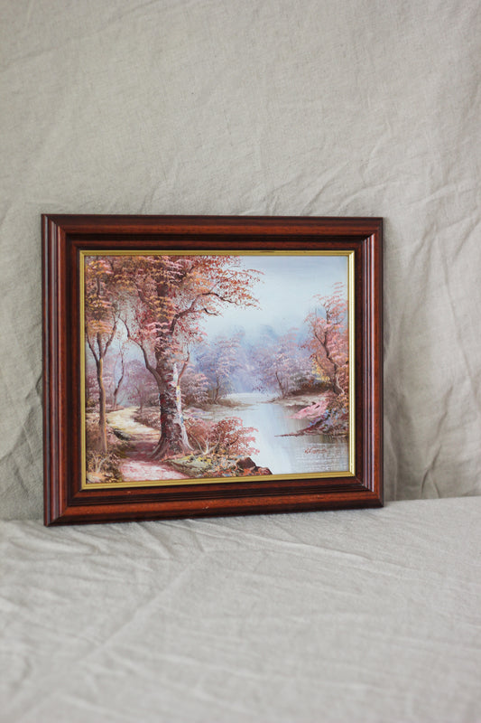 Woodland Scene with River, Oil on Canvas