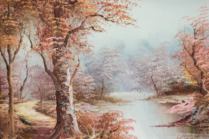 Woodland Scene with River, Oil on Canvas