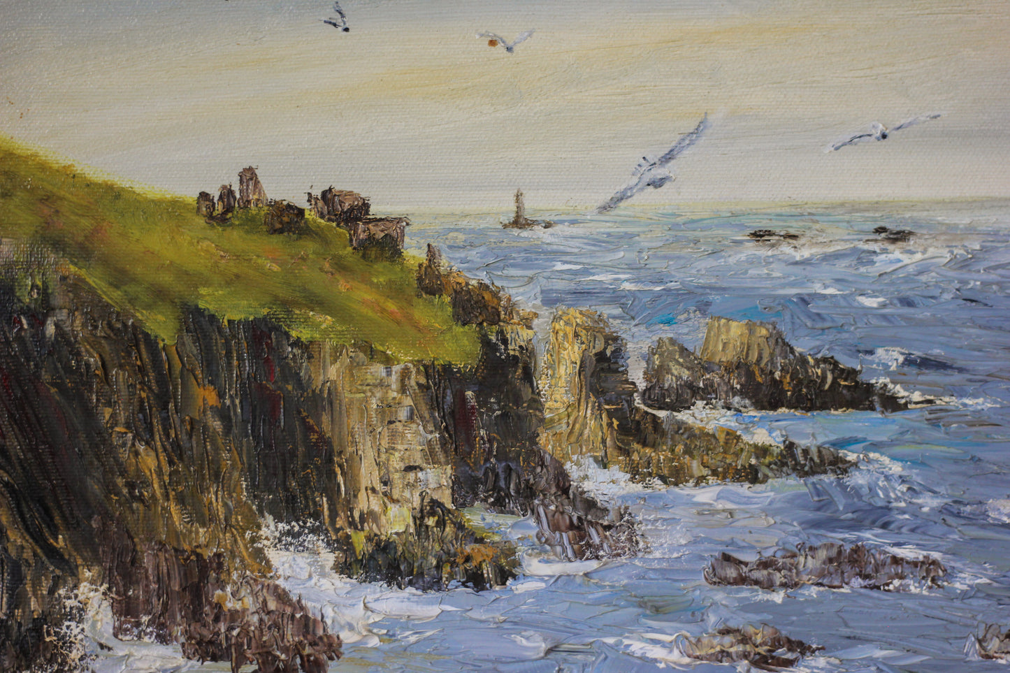 Coastal Ruins Seascape, Oil on Canvas