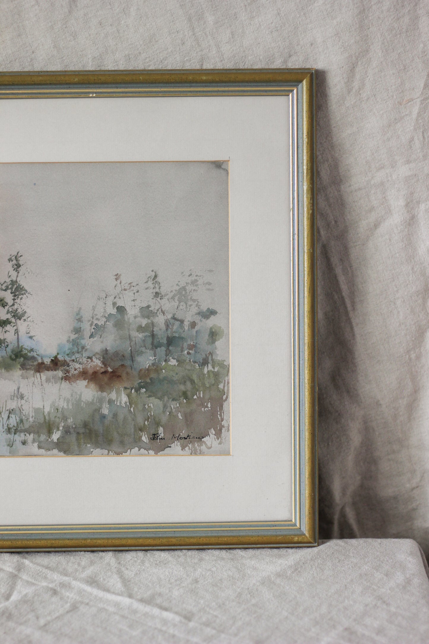 Sunset Over a Lake with Foliage, Watercolour on Paper