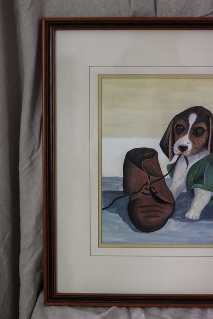 Puppy with Shoe and Blanket, Watercolour on Paper
