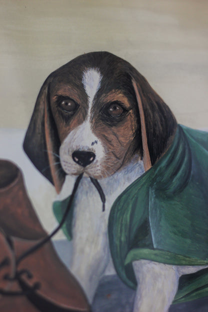 Puppy with Shoe and Blanket, Watercolour on Paper