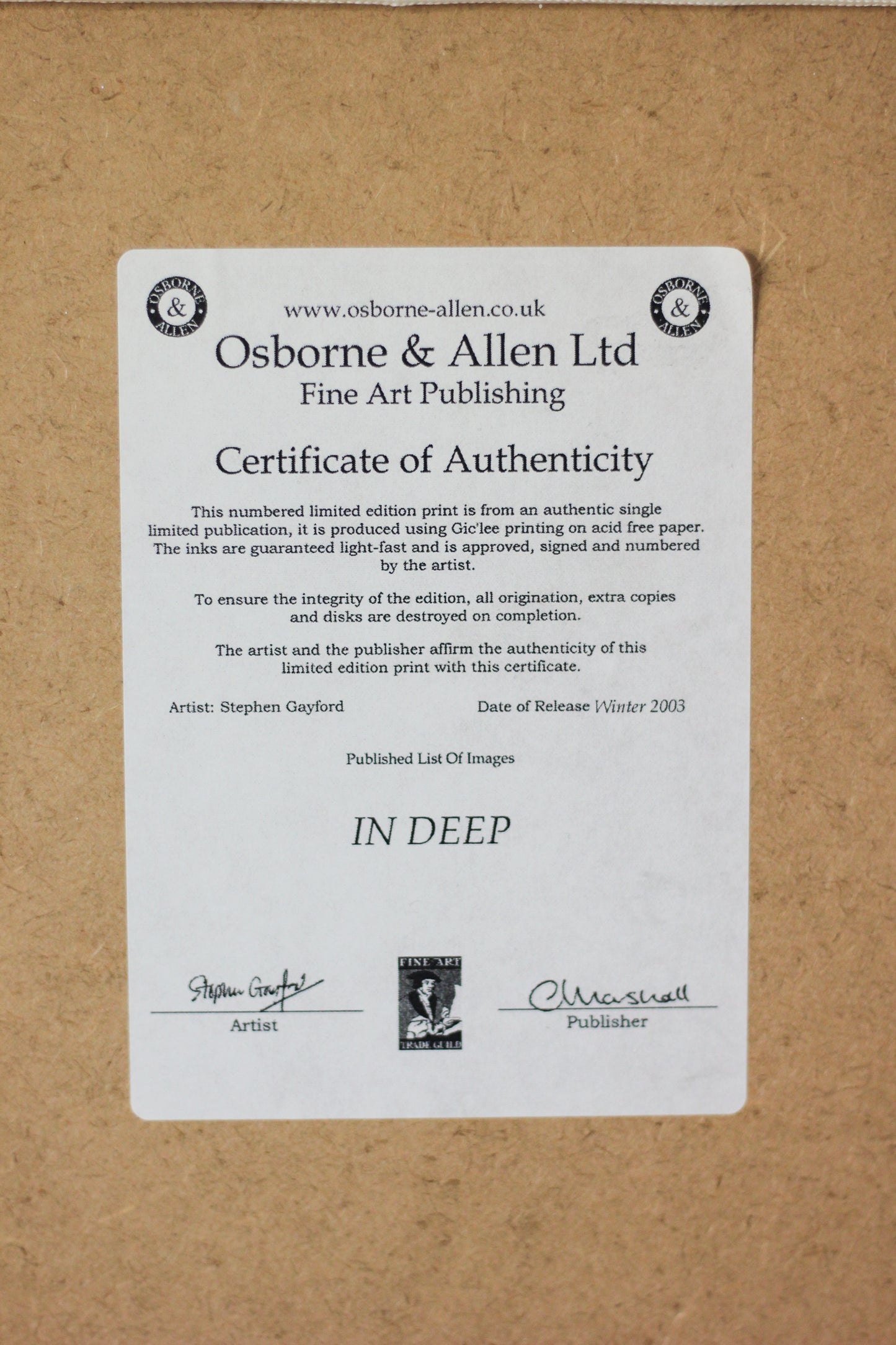 'In Deep' (No. 7 of 1250), Fine Print
