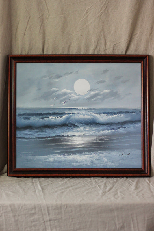Moonlight on Ocean Waves, Oil on Canvas