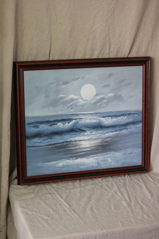 Moonlight on Ocean Waves, Oil on Canvas