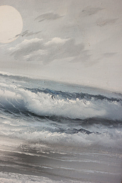 Moonlight on Ocean Waves, Oil on Canvas