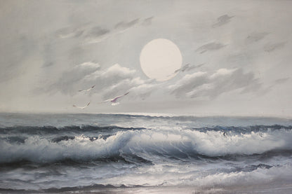 Moonlight on Ocean Waves, Oil on Canvas