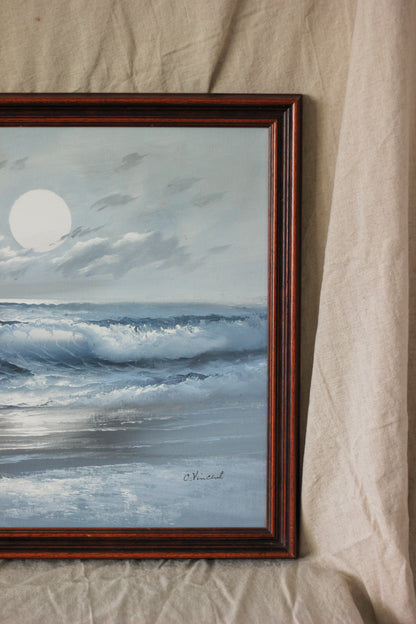 Moonlight on Ocean Waves, Oil on Canvas