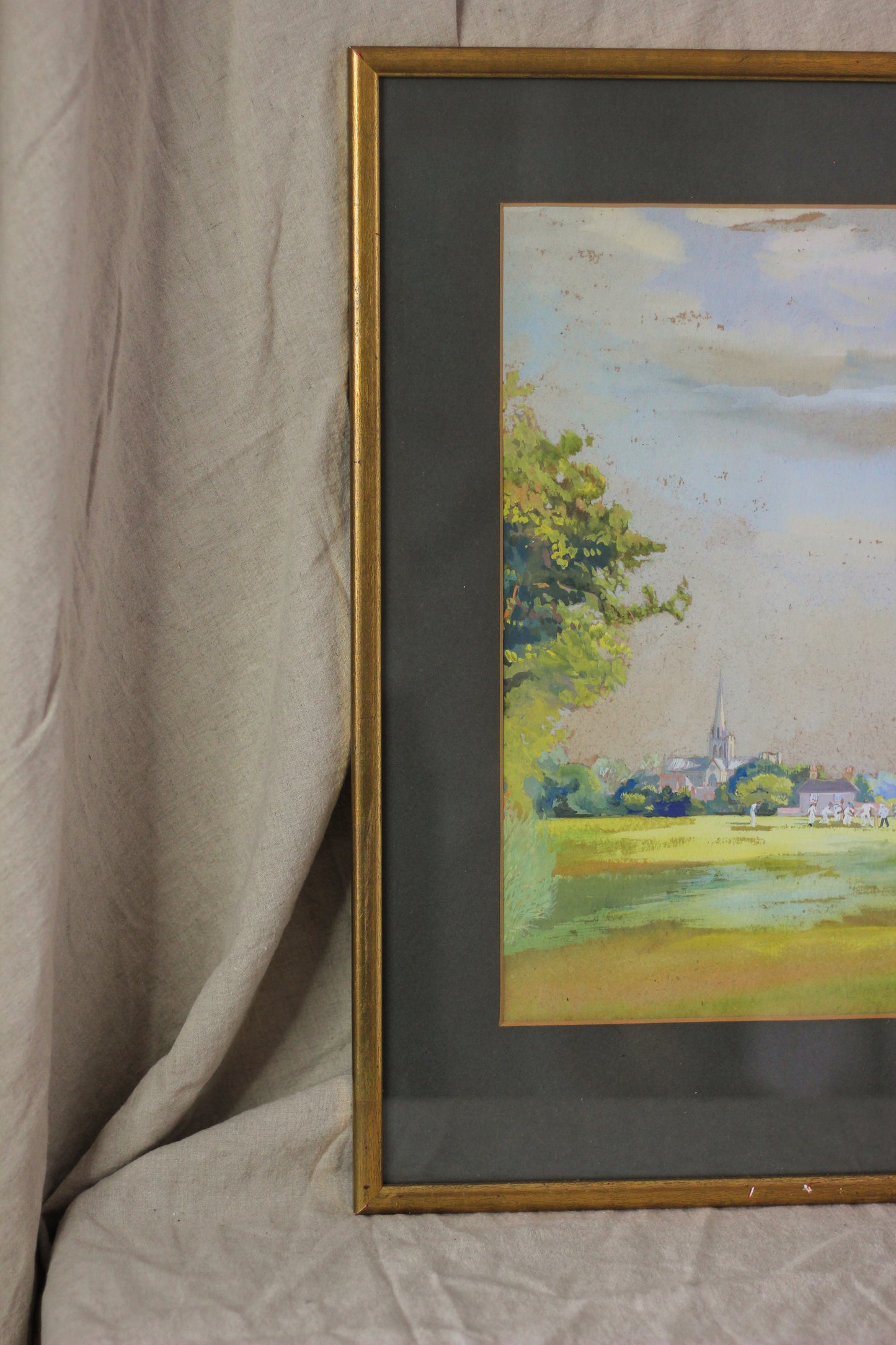 Cricket Scene with Chichester Cathedral, Watercolour on Paper