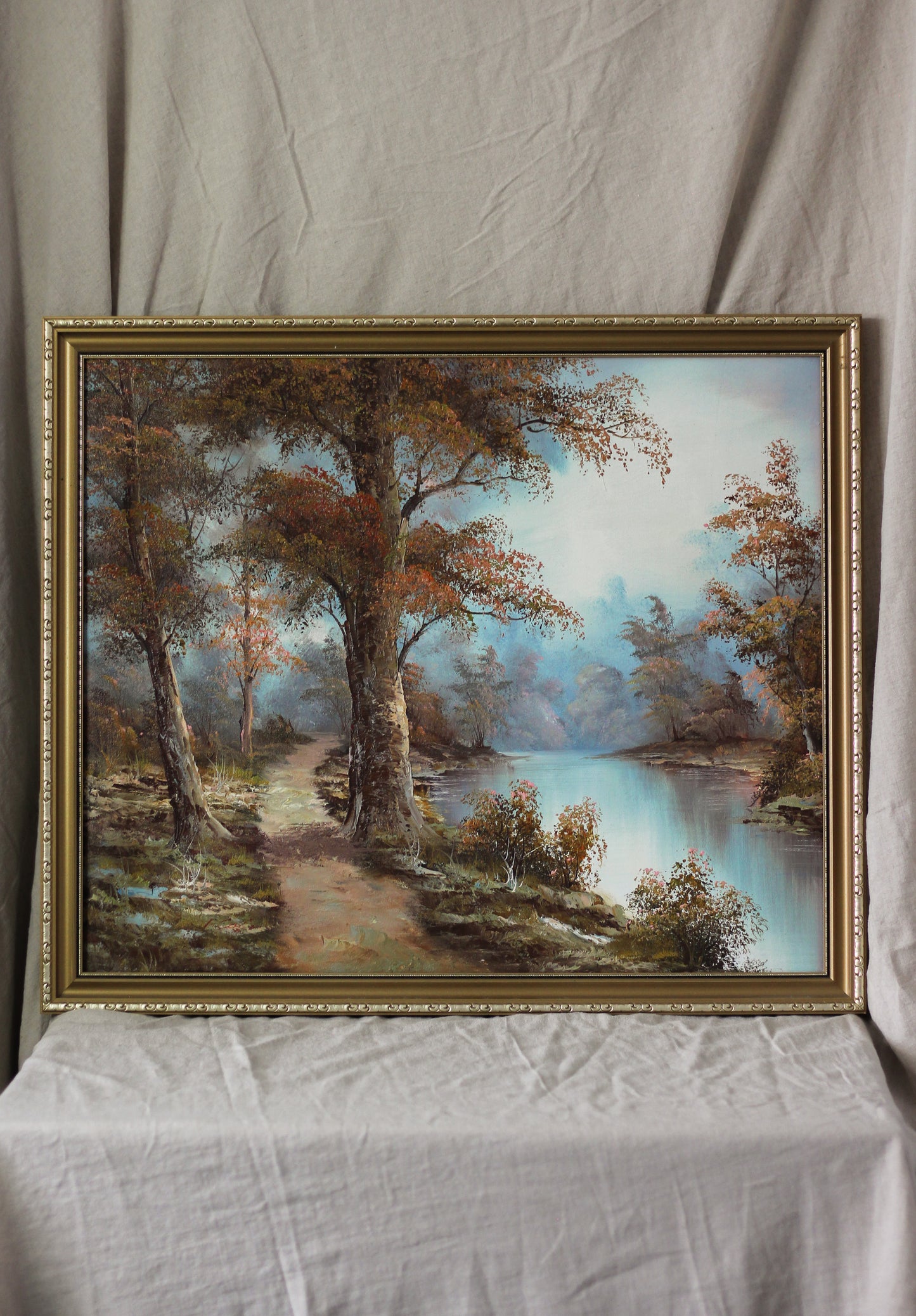 Woodland Scene with River, Oil on Canvas