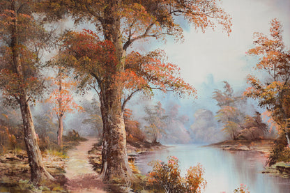 Woodland Scene with River, Oil on Canvas
