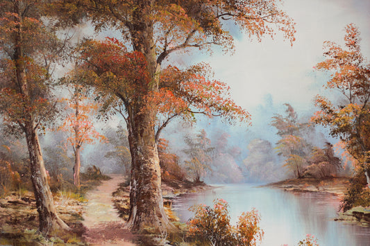 Woodland Scene with River, Oil on Canvas