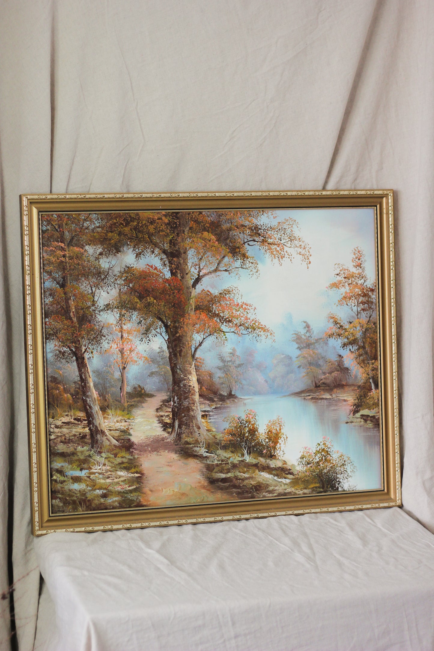 Woodland Scene with River, Oil on Canvas