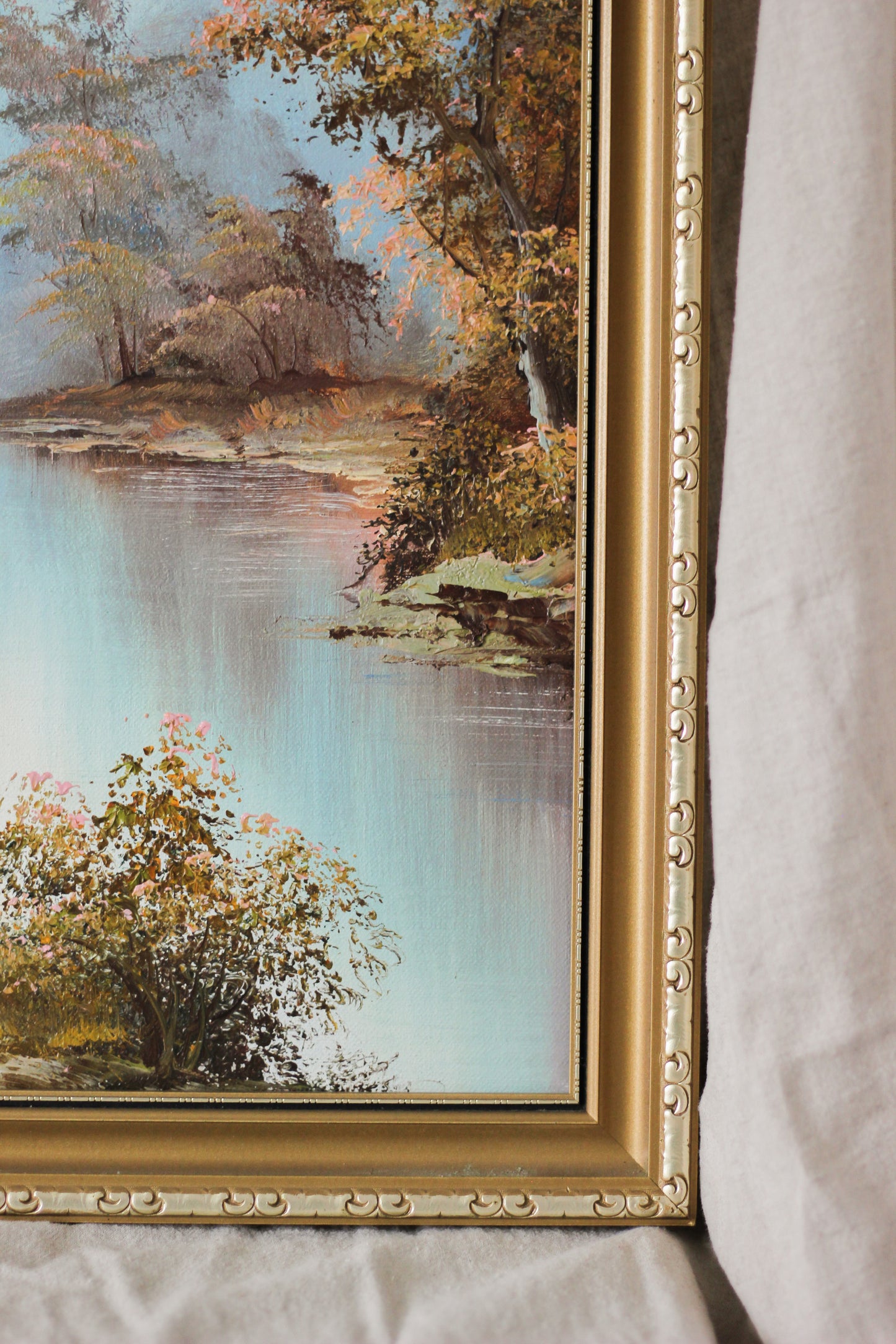 Woodland Scene with River, Oil on Canvas