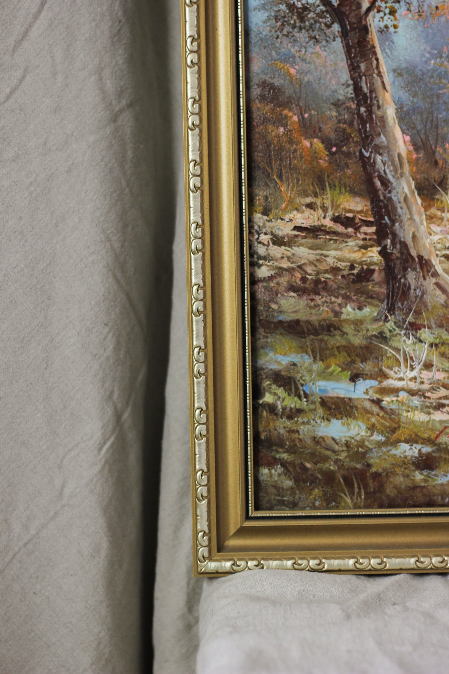 Woodland Scene with River, Oil on Canvas