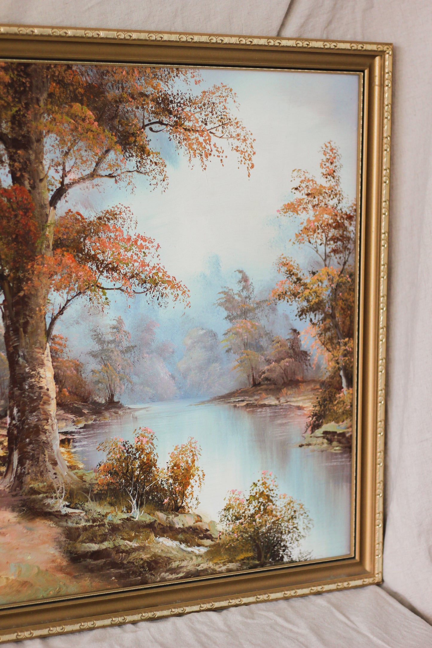 Woodland Scene with River, Oil on Canvas