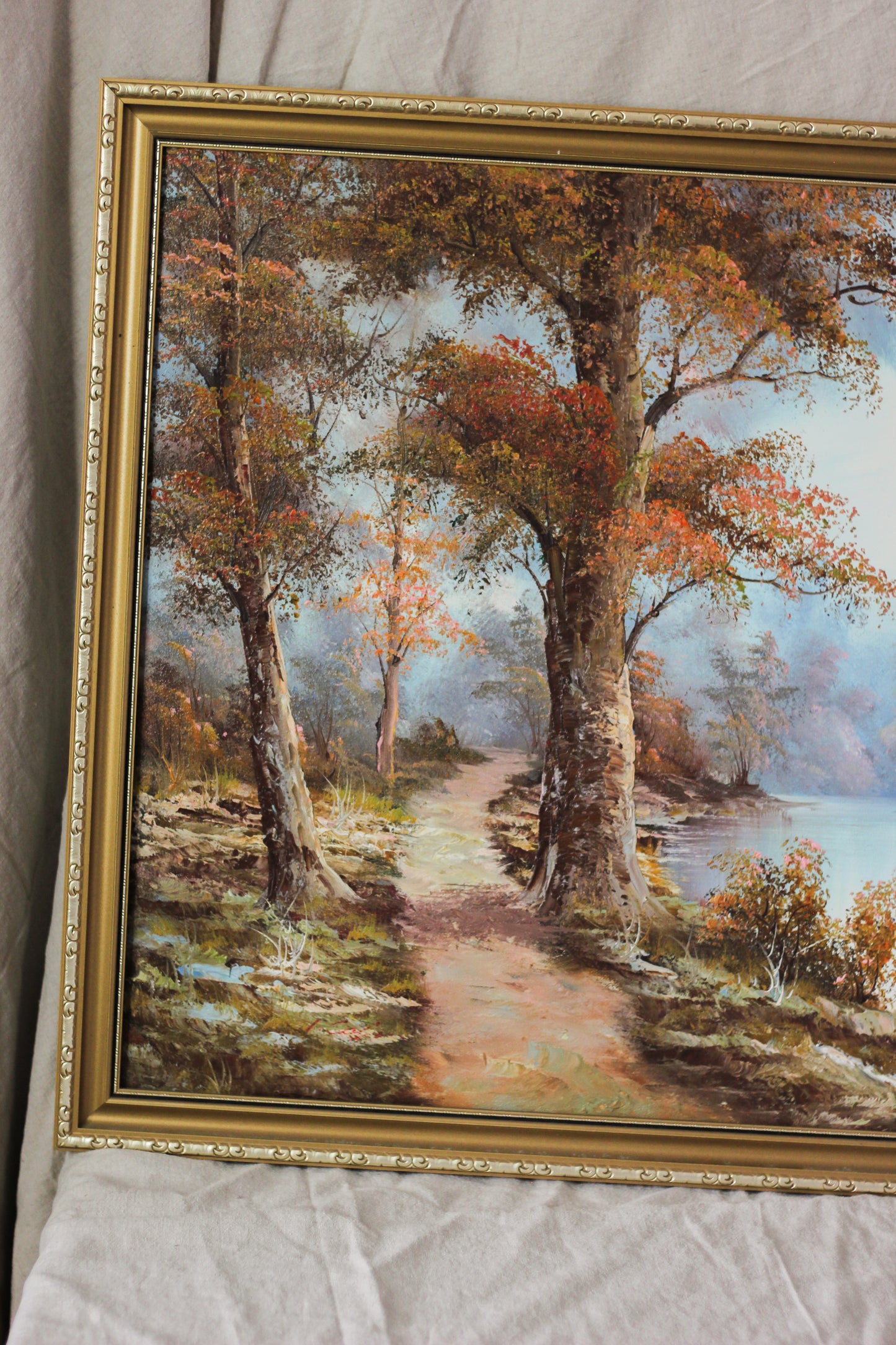 Woodland Scene with River, Oil on Canvas
