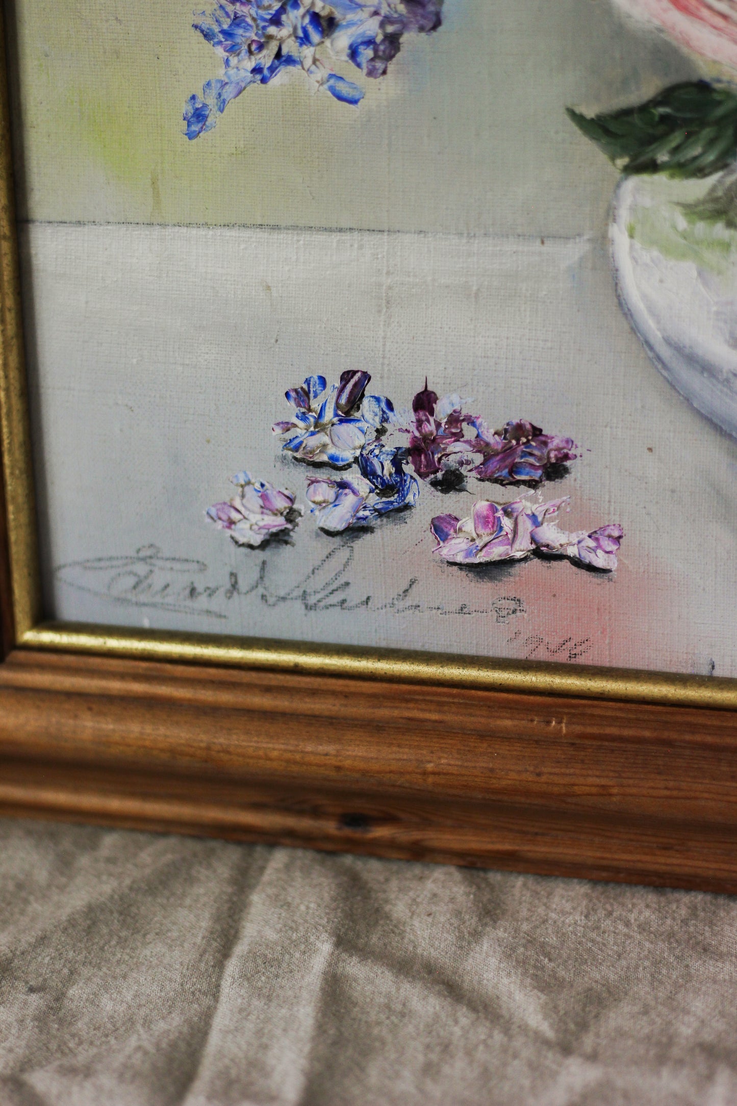 Floral Bouquet in Ornamental Vase, Oil on Board