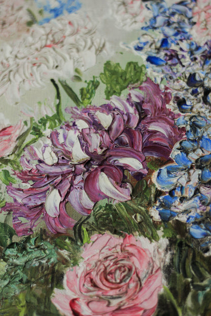 Floral Bouquet in Ornamental Vase, Oil on Board