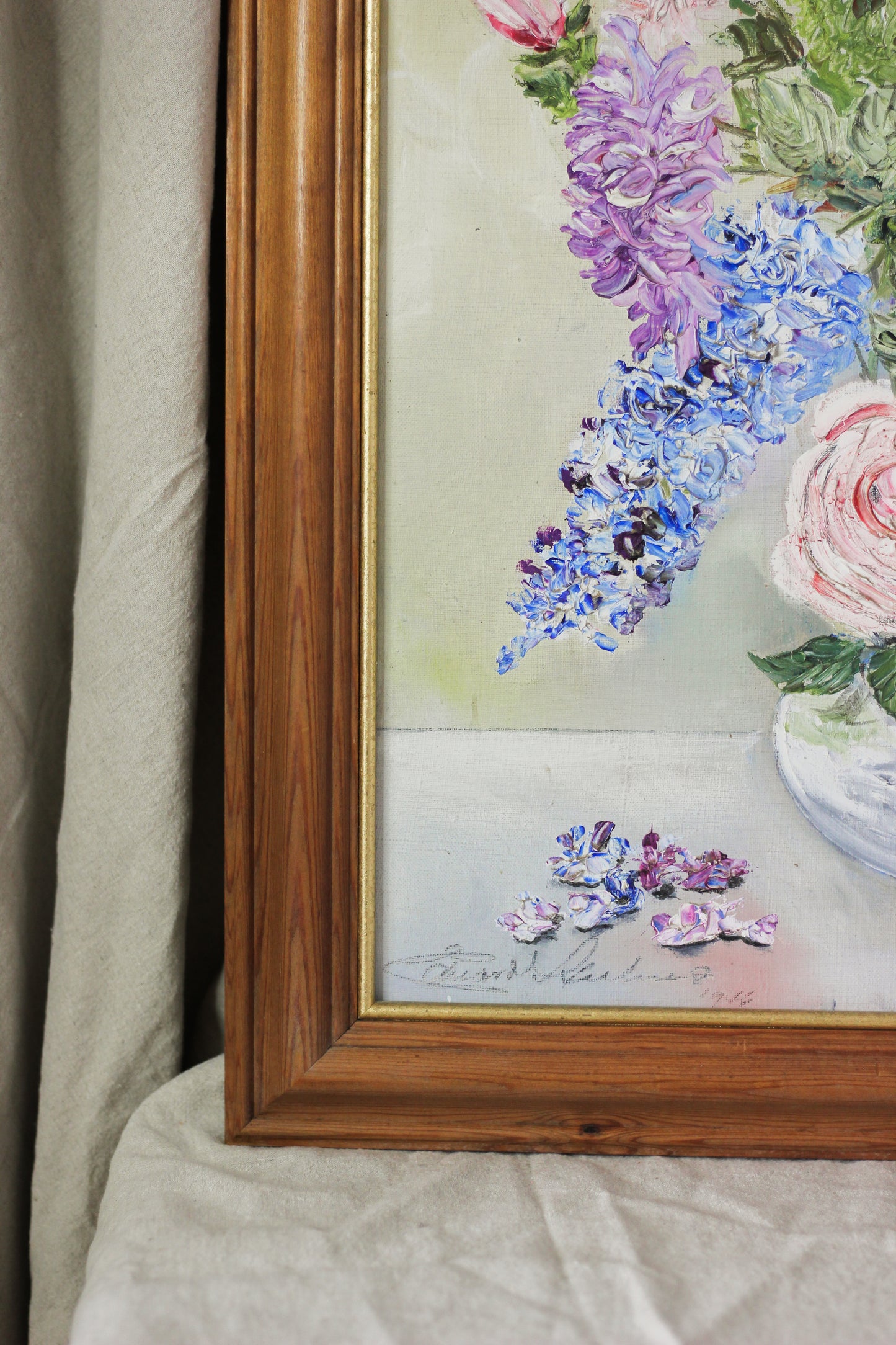 Floral Bouquet in Ornamental Vase, Oil on Board