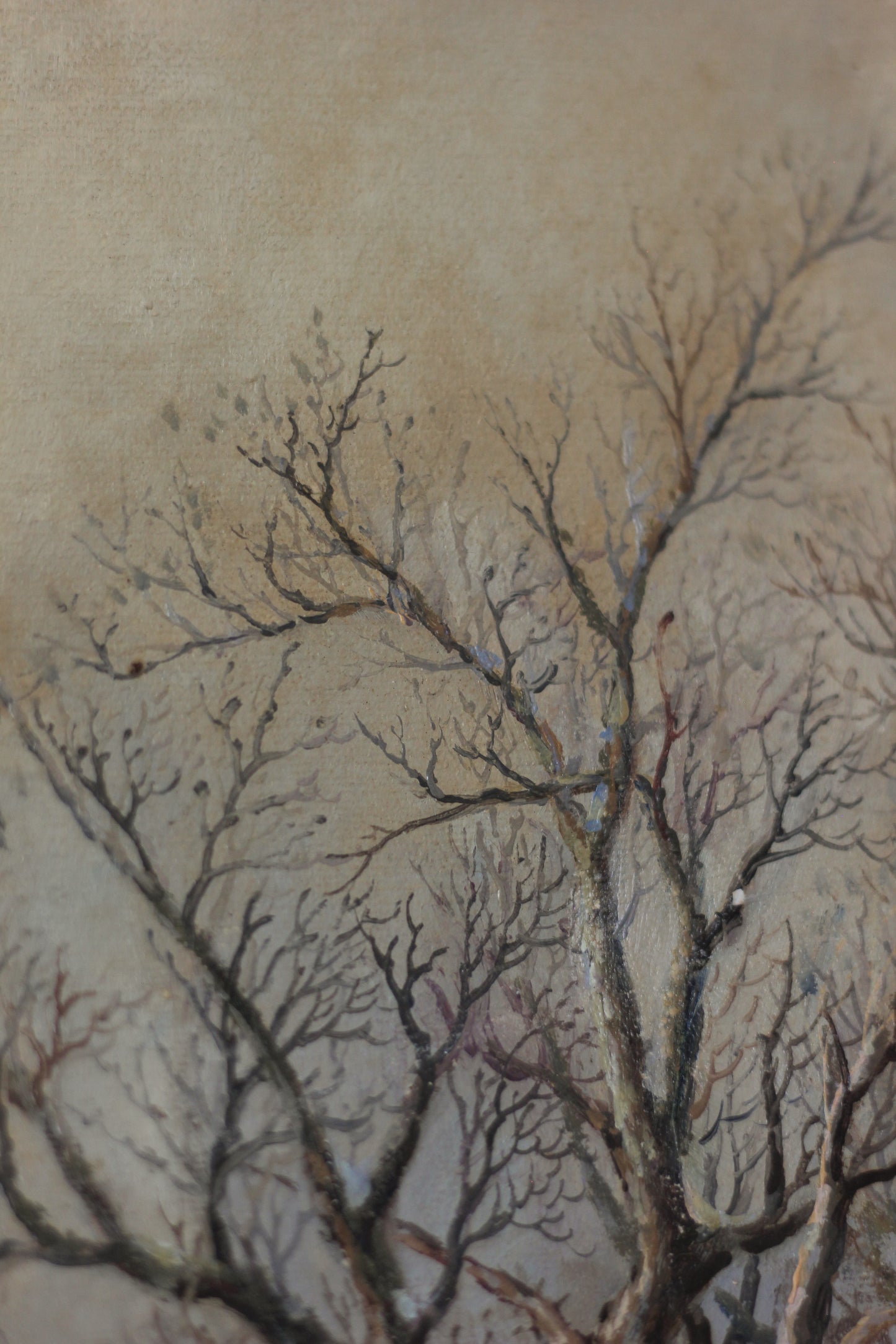 Rustic Winter Village Scene with Skaters and Figures, Oil on Canvas