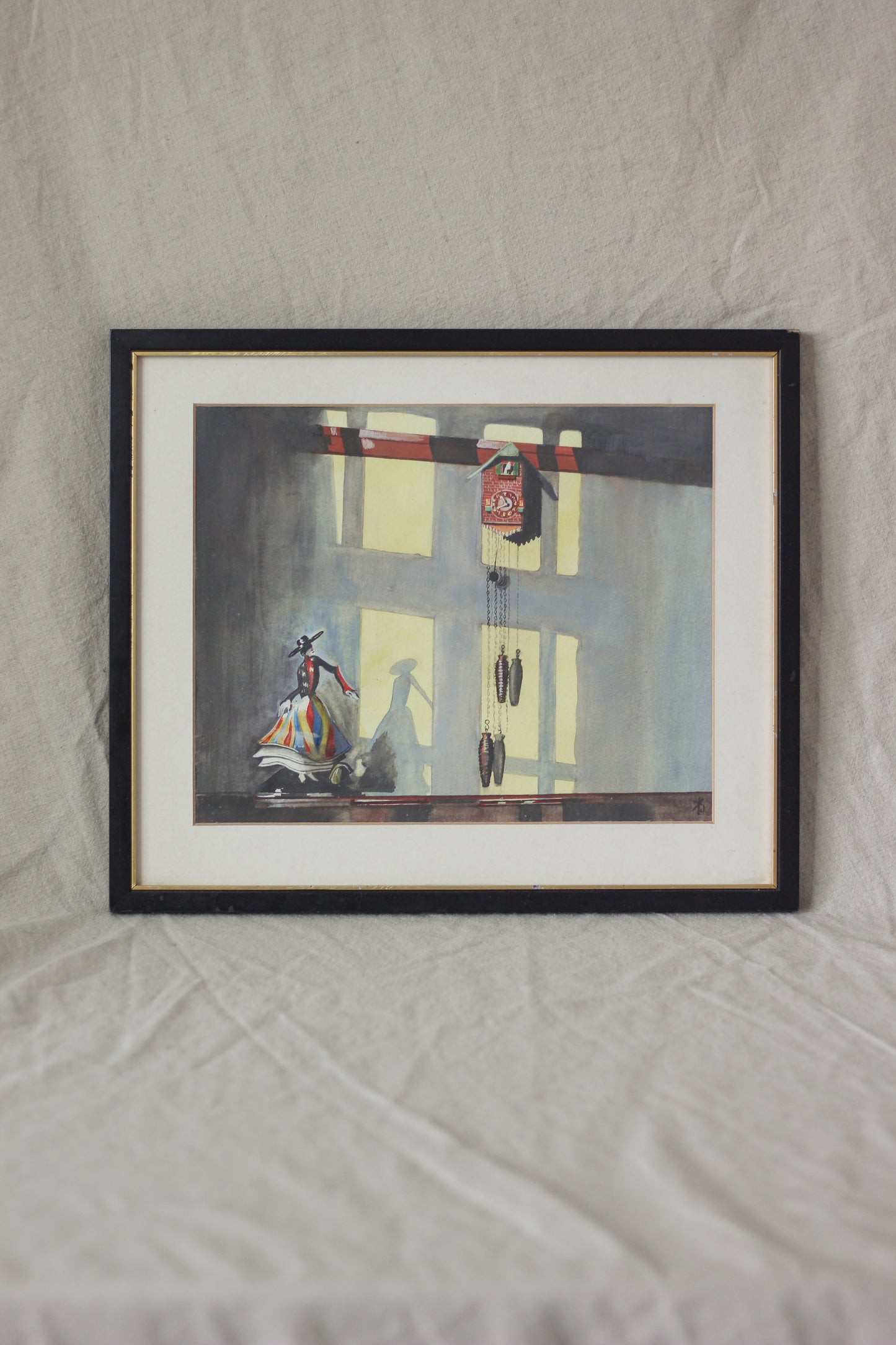 Untitled (Cuckoo Clock with Dancing Figure), Watercolour on Paper