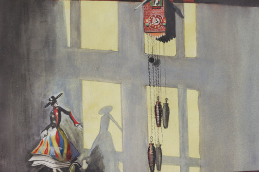 Untitled (Cuckoo Clock with Dancing Figure), Watercolour on Paper