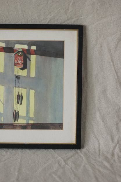 Untitled (Cuckoo Clock with Dancing Figure), Watercolour on Paper