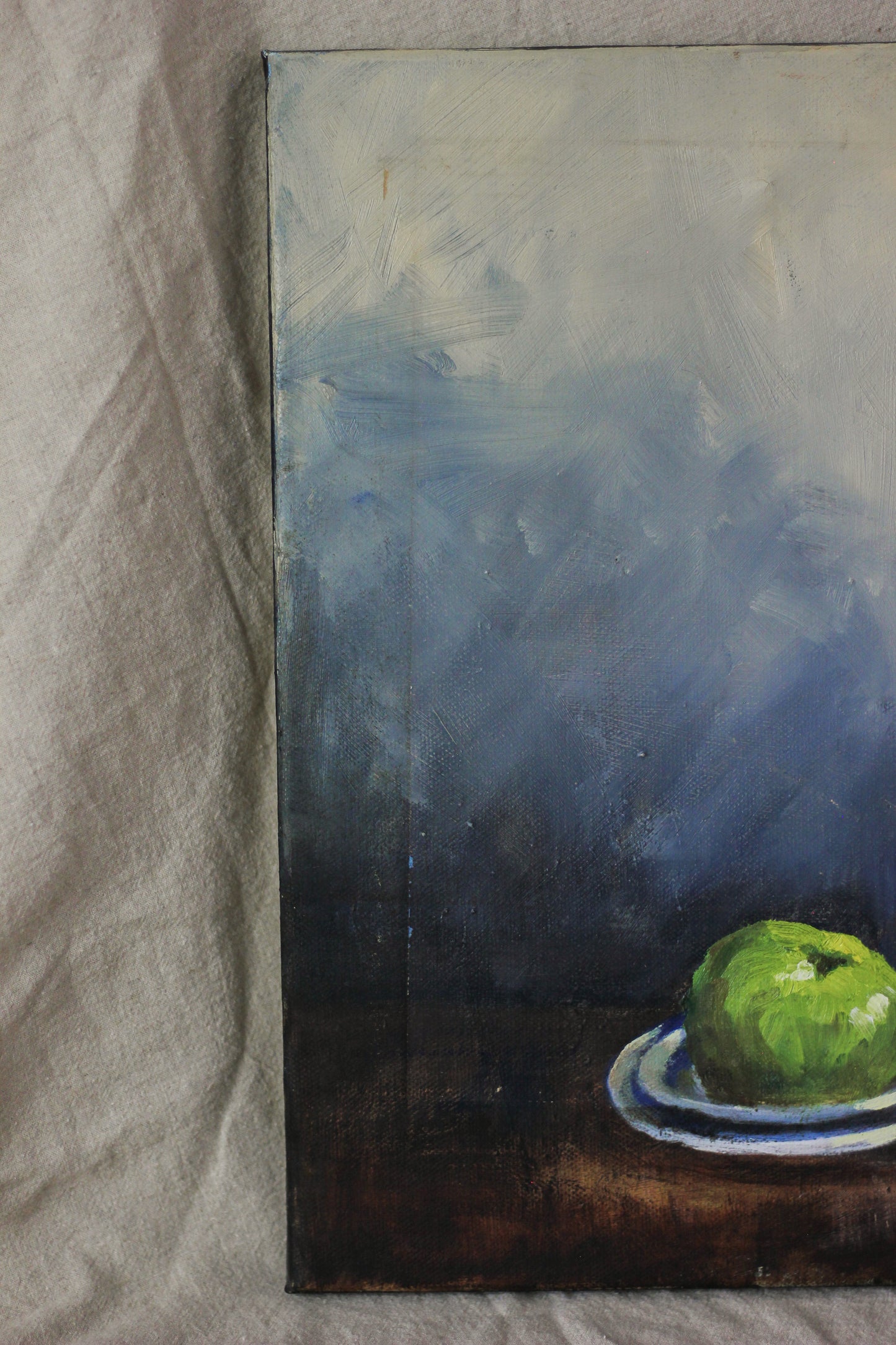 Jug, Jar and Green Apple, Oil on Canvas
