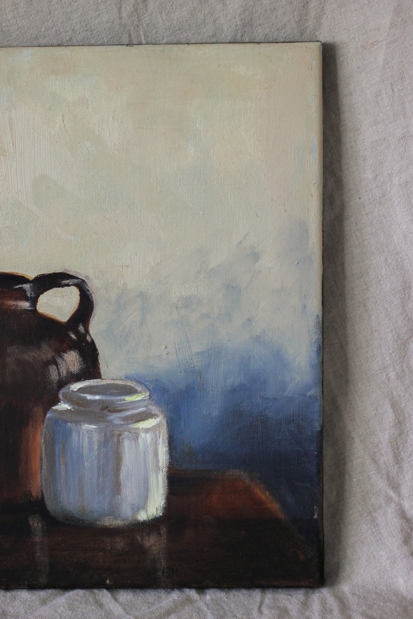 Jug, Jar and Green Apple, Oil on Canvas