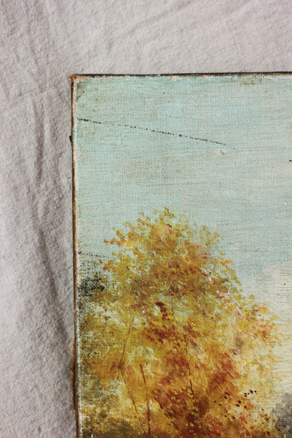 Autumn Countryside Landscape with Cows, Oil on Canvas