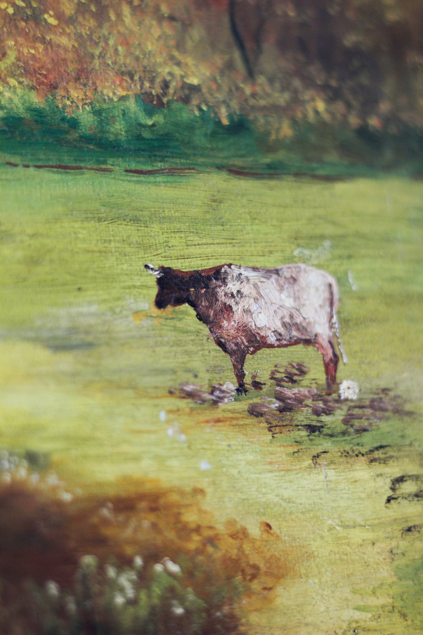 Autumn Countryside Landscape with Cows, Oil on Canvas