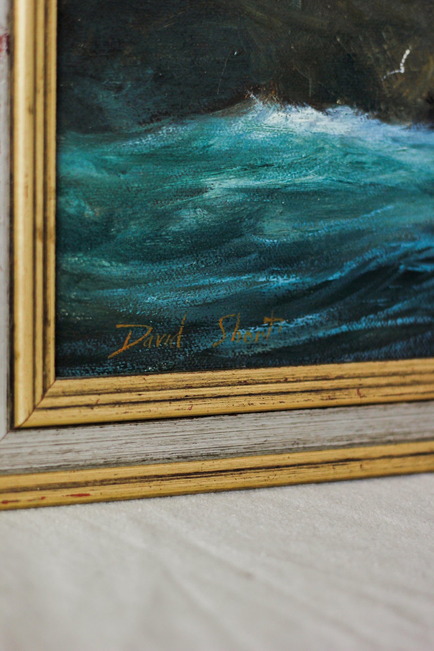 Nautical Coastal Scene with Fishing Boat, Oil on Canvas