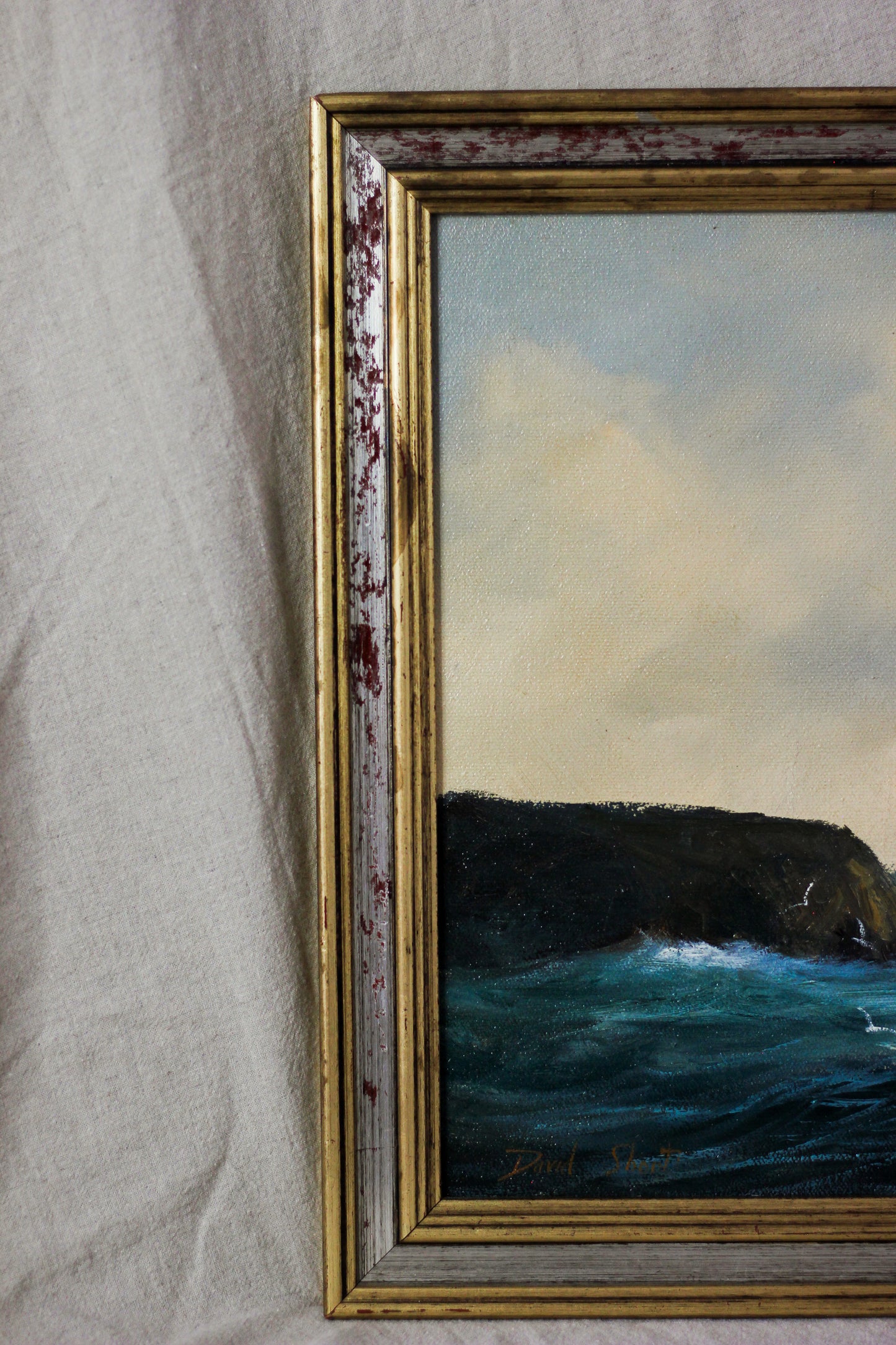 Nautical Coastal Scene with Fishing Boat, Oil on Canvas