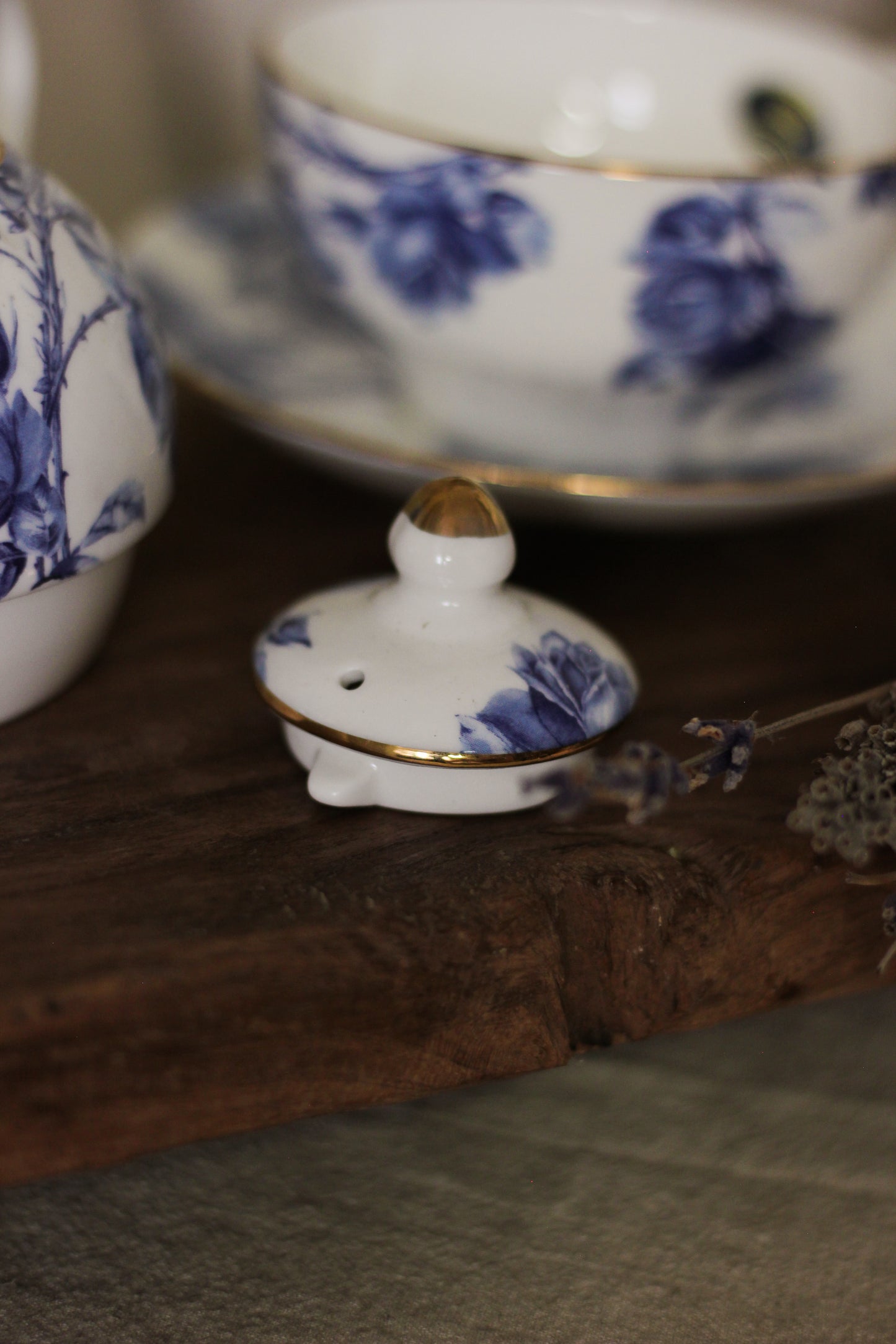 Blue Rose Fine Bone China Teapot, Cup & Saucer Trio