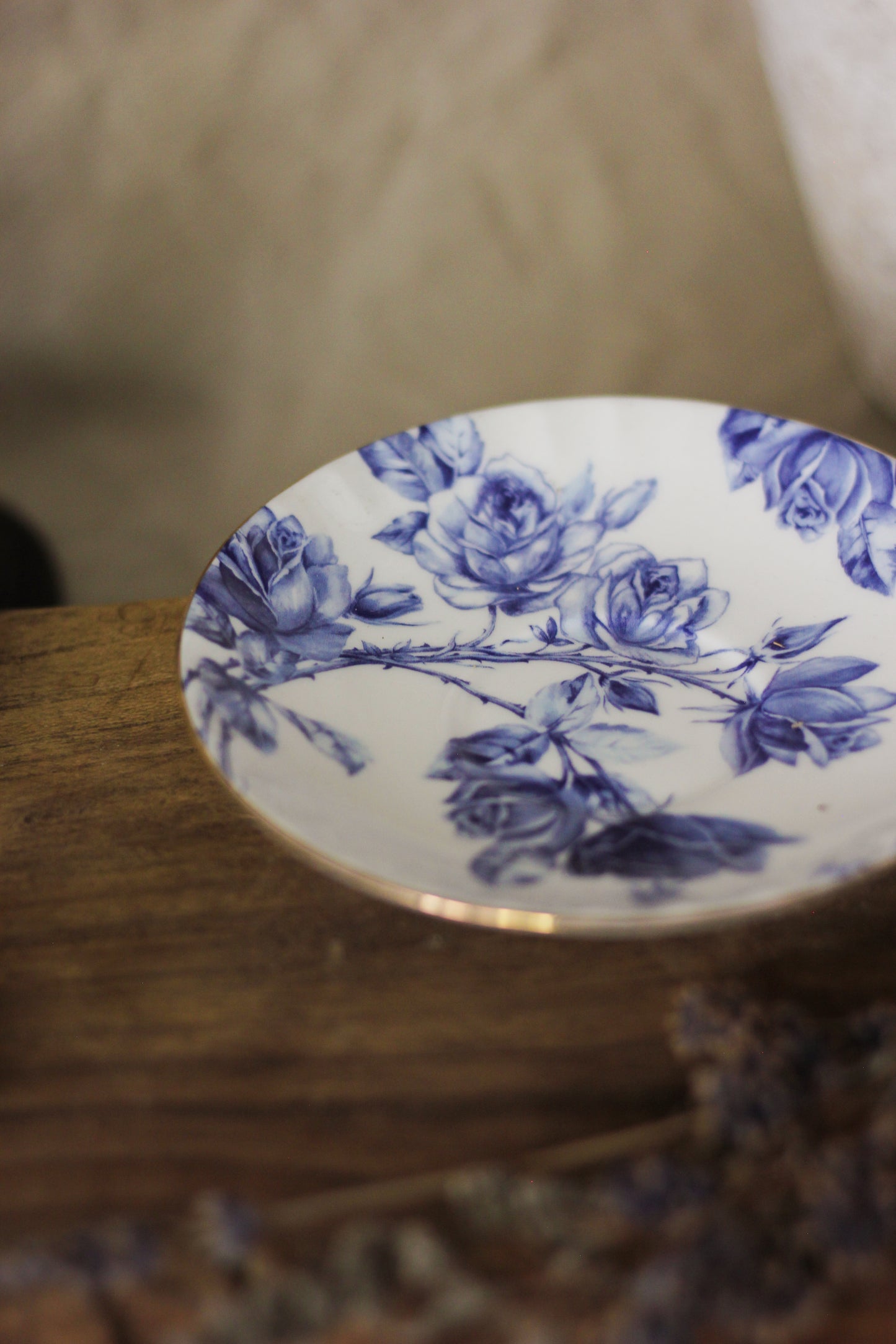 Blue Rose Fine Bone China Teapot, Cup & Saucer Trio